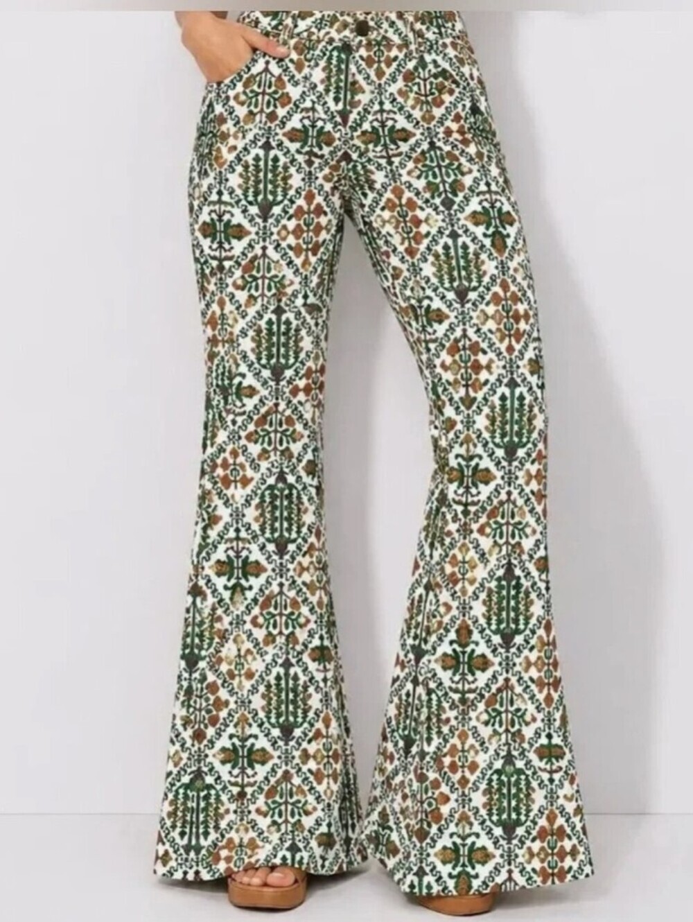 Wrangler High Rise Fierce Flare Jeans Vintage Garden 4x32 Boho Western 70s Retro